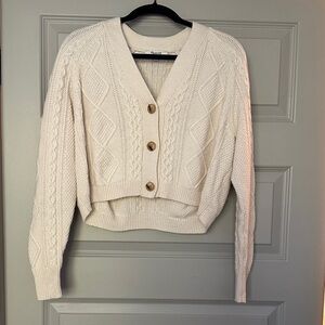 Cream Cable Knit Crop Cardigan Sweater